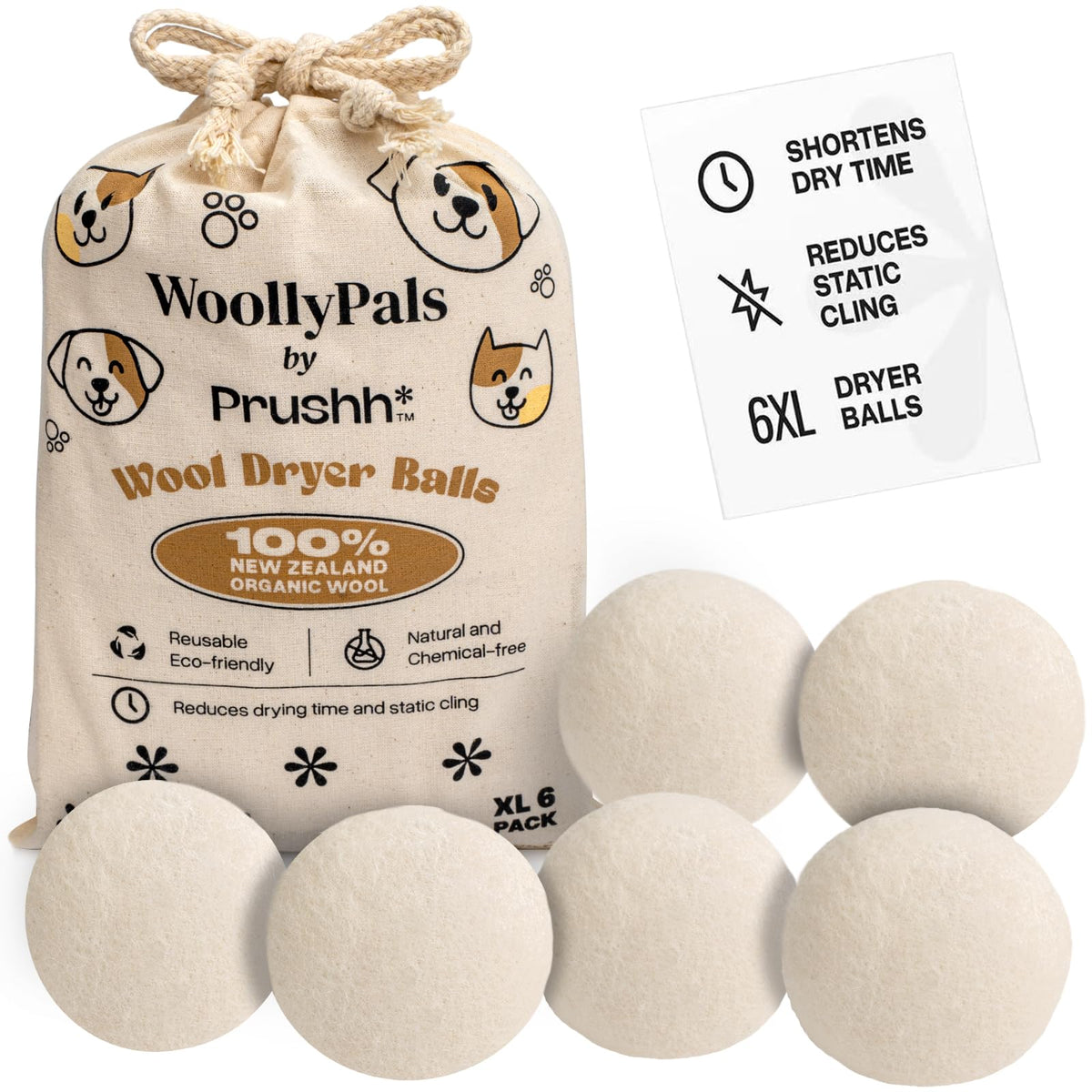 Wool Dryer Balls (6-Pack, XL)