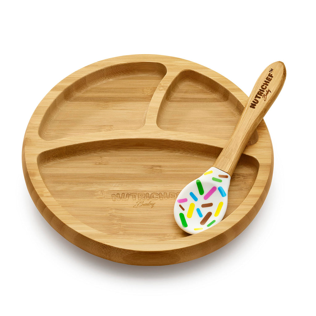 NutriChef Baby and Toddler plate - silicon suction 3 compartment Non-toxic All-natural Bamboo Baby Food plate (Sparkle)